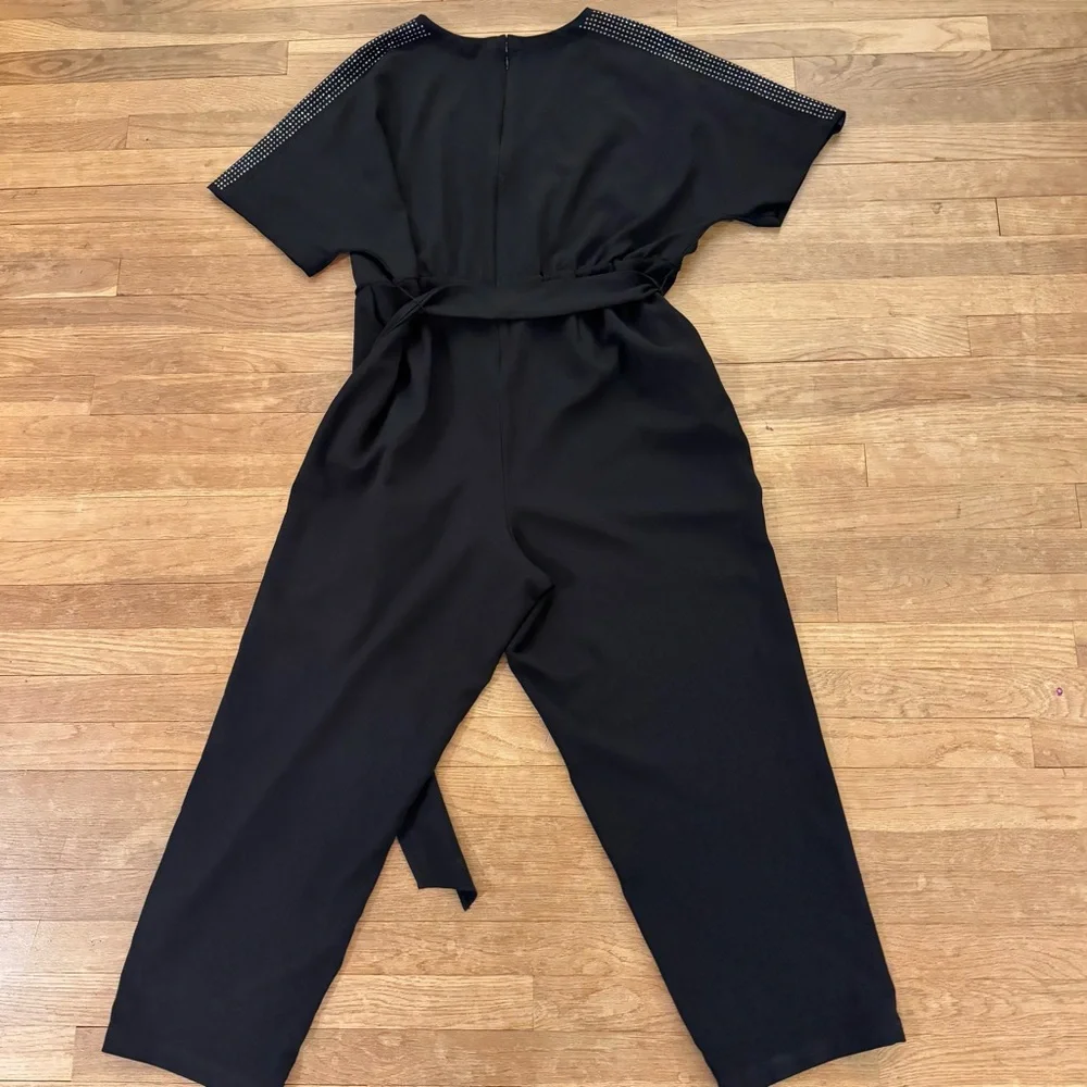 Lane Bryant black belted short sleeve romper with studded shoulders sz XXL b52